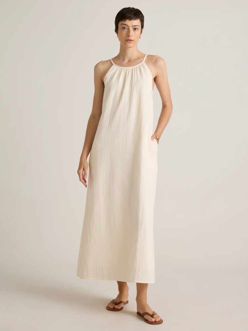 NWT Quince 100% Organic Cotton Gauze Sleeveless Maxi Dress in Vintage Cream